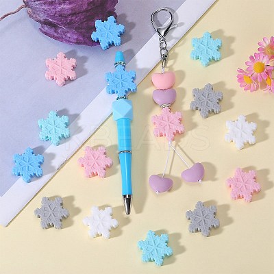 20Pcs 5 Colors Snowflake Food Grade Eco-Friendly Silicone Focal Beads SIL-SZ0001-21-1