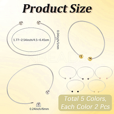 10Pcs 5 Colors Stainless Steel Cuff Torque Bangle Making STAS-SC0021-18-1