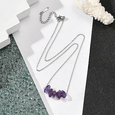 Natural Amethyst Chip Pendant Necklaces NJEW-JN05097-03-1