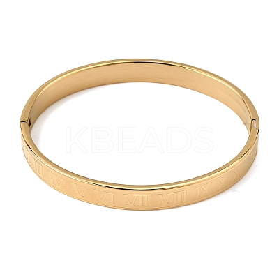 304 Stainless Steel Roman Numerals Hinged Cuff Bangles for Women SA-CBAC920-12G-1