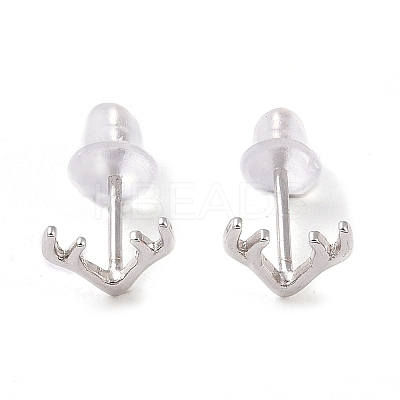 Anti-Tarnish Rhodium Plated Antler Shape 999 Fine Silver Stud Earrings for Women EJEW-S215-07P-1