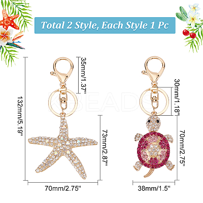2Pcs 2 Style Colorful Full Rhinestones Pendant Keychain KEYC-WR0001-37-1