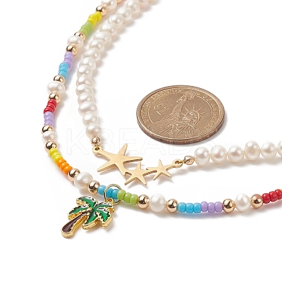 2Pcs 2 Styles Alloy Enamel Tree & Star Pendant Necklaces Set NJEW-JN04186-1