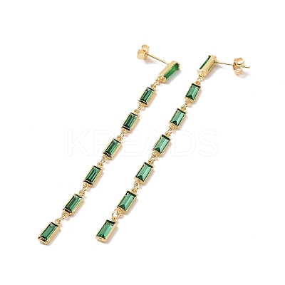 Cubic Zirconia Rectangle Dangle Stud Earrings EJEW-P206-03G-1