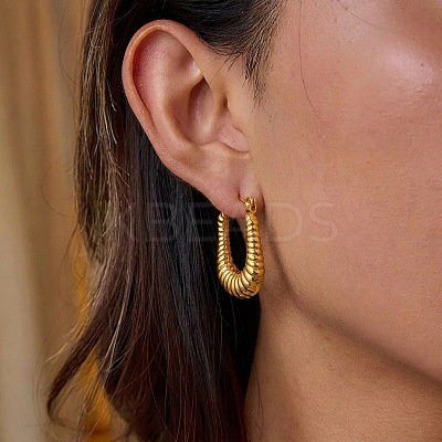 Textured 304 Stainless Steel Hoop Earrings for Women ZR7254-1