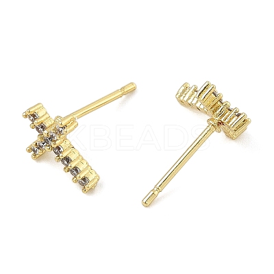 Brass Micro Pave Clear Cubic Zirconia Stud Earrings EJEW-R016-26G-18-1