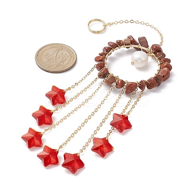 Glass Star Pendant Decorations HJEW-JM01247-05-1