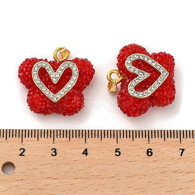 Butterfly with Heart Shape Resin & Rhinestone Pendant KK-C037-15G-1
