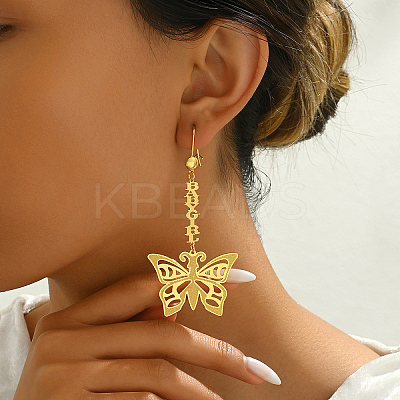 Elegant French Style Brass Hollow Butterfly Tassel Hoop Earrings JT4875-1