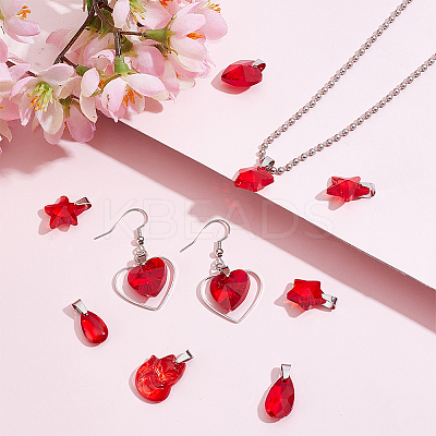 70Pcs 7 Styles Transparent Glass Pendants PALLOY-PH01663-1