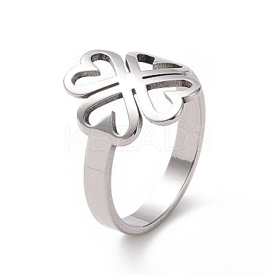Non-Tarnish 201 Stainless Steel Heart Clover Finger Ring RJEW-J051-01P-1