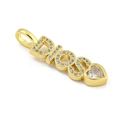 Word DIOS Rack Plating Brass Micro Pave Clear Cubic Zirconia Pendants X-KK-Z053-11G-02-1