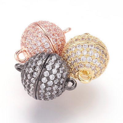 Brass Micro Pave Cubic Zirconia Magnetic Clasps with Loops ZIRC-E120-05-12mm-NR-1