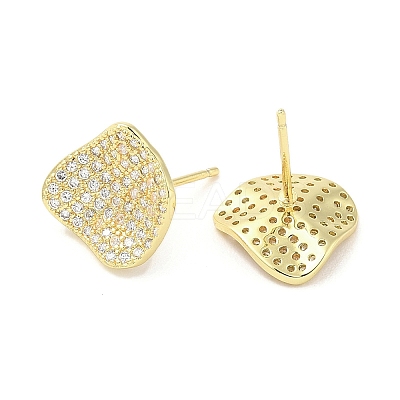Rack Plating Brass Micro Pave Clear Cubic Zirconia Stud Earrings for Women EJEW-M260-09G-1