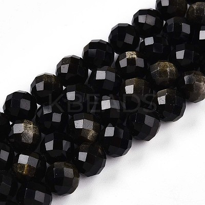 Natural Golden Sheen Obsidian Beads Strands G-S345-8mm-20-1