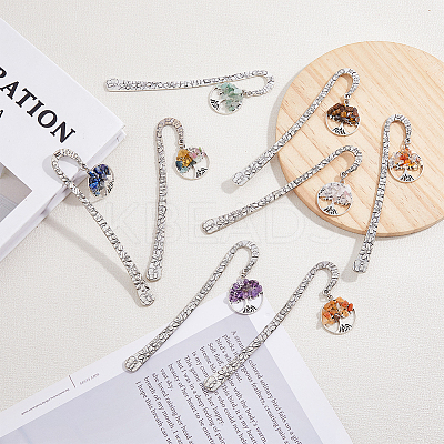 Flat Round with Tree of Life Natural & Synthetic Gemstone Bookmarks AJEW-FH00015-1