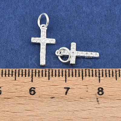 925 Sterling Silver Pave Clear Cubic Zirconia Cross Charms STER-A049-06S-1
