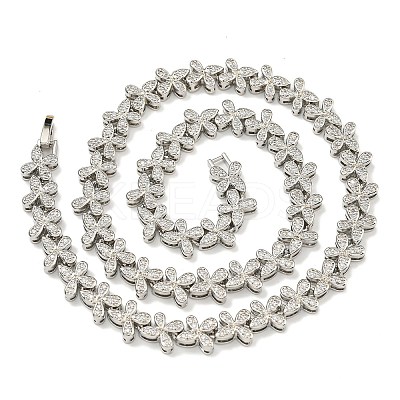 Rack Plating Brass Pave Cubic Zirconia Butterfly Link Necklaces NJEW-A031-03P-05-1