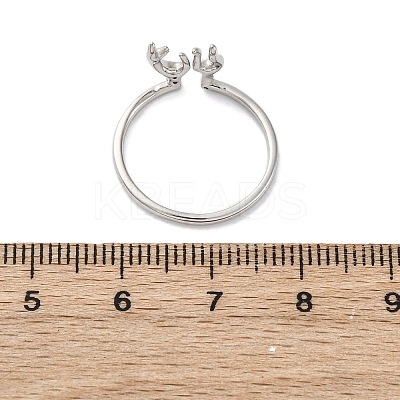 Antler Shape 925 Sterling Silver Micro Pave Cubic Zirconia Cuff Rings for Women RJEW-U046-01PG-1