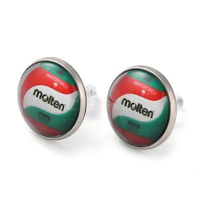 Sport Balls Glass & 304 Stainless Steel Stud Earrings for Women LS-EJEW-H005-01P-08-1