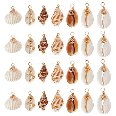 28Pcs 7 Styles Natural Mixed Shell Pendants PALLOY-HY00104-1