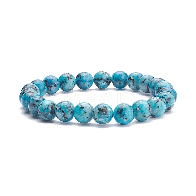 Natural Dyed Sesame Jasper Round Beaded Stretch Bracelet BJEW-JB07906-1