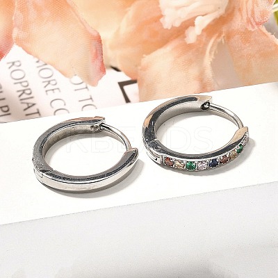 304 Stainless Steel Micro Pave Cubic Zirconia Huggie Hoop Earrings EJEW-C096-01J-P-1