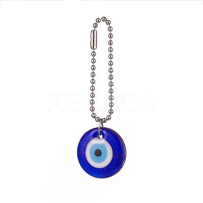 Flat Round with Evil Eye Glass Pendant Decoration HJEW-JM00883-1