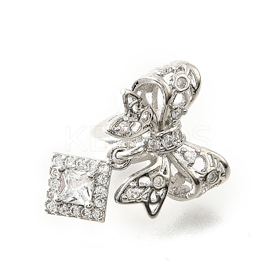 Bowknot & Rhombus Brass Micro Pave Clear Cubic Zirconia European Beads KK-V008-35P-1
