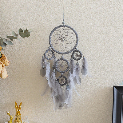 Woven Web/Net with Feather Pendant Decorations DARK-PW0001-097C-1