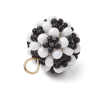 Glass Seed Beaded Round Pendants PALLOY-MZ00525-01-1