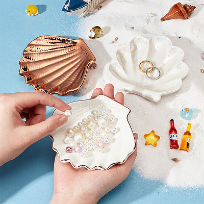 3Pcs 3 Style Porcelain Shell-shaped Ring Holder AJEW-GL0001-44-1
