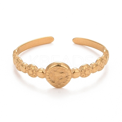 Ion Plating(IP) 304 Stainless Steel Flat Round Open Cuff Ring for Women RJEW-C025-26G-1