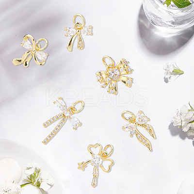 18Pcs 6 Styles Rack Plating Brass Micro Pave Clear Cubic Zirconia Pendants KK-BBC0022-51-1
