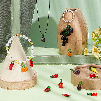 70Pcs 10 Styles Fruit & Vegetable Theme Glass Pendants GGLA-PH0001-69-1