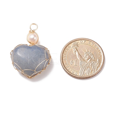 Natural Blue Aventueine & Freshwater Pearl Pendants PALLOY-JF01661-07-1