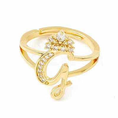 Clear Cubic Zirconia Initial Letter with Crown Adjustable Ring RJEW-M139-17G-1