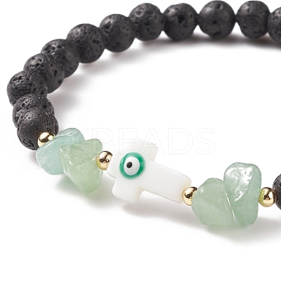Natural Lava Rock & Gemstone Beaded Stretch Bracelet BJEW-JB08531-1