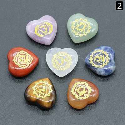7 Chakra Symbol Natural Gemstone Heart Palm Stones PW-WG27870-02-1