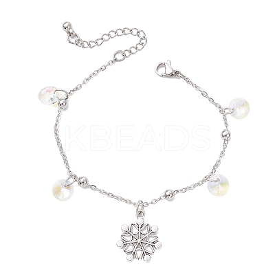 3Pcs Christmas Snowflake Alloy Charm Bracelets BJEW-JB12677-1