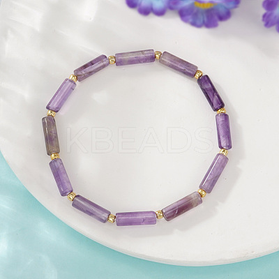 Natural Amethyst Column Beaded Stretch Bracelets with Brass Beads WH3970-1