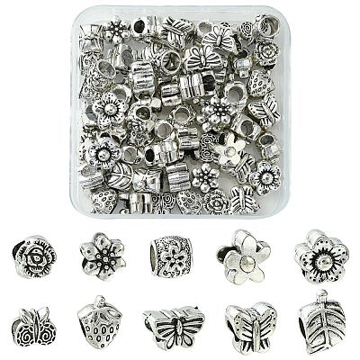 60Pcs 10 Style Tibetan Style Alloy European Beads TIBEB-FS0001-06-1