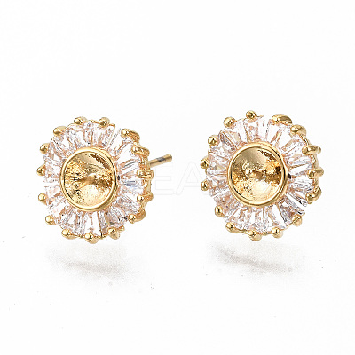 Brass Micro Pave Clear Cubic Zirconia Earring Findings KK-S356-130G-NF-1