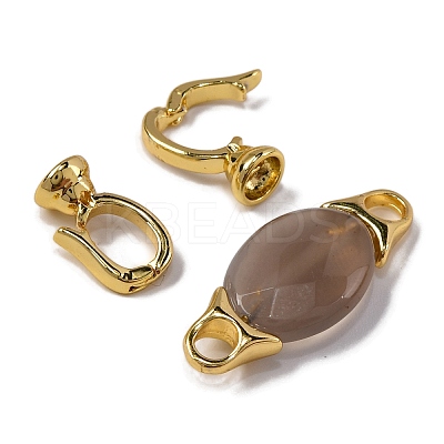 Rack Plating Brass and Grey Agate Flod Over Clasps KK-B103-13G-1