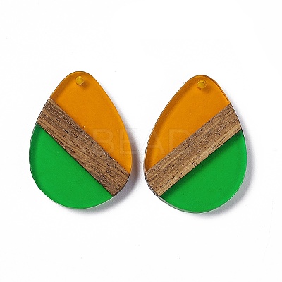 Transparent Resin & Walnut Wood Pendants RESI-M027-04I-1