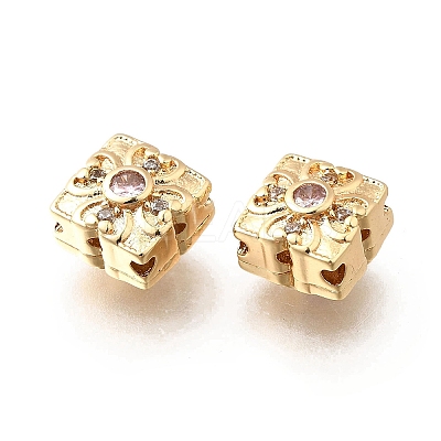 Brass Micro Pave Pearl Pink Cubic Zirconia Beads KK-M318-34G-02-1