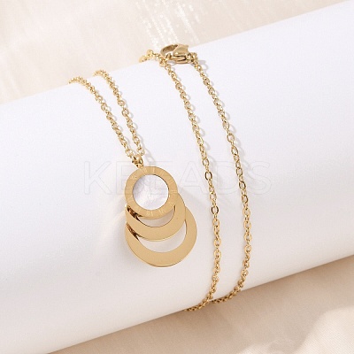 304 Stainless Steel Roman Numeral 3 Ring Pendant Necklaces NJEW-V001-06G-02-1