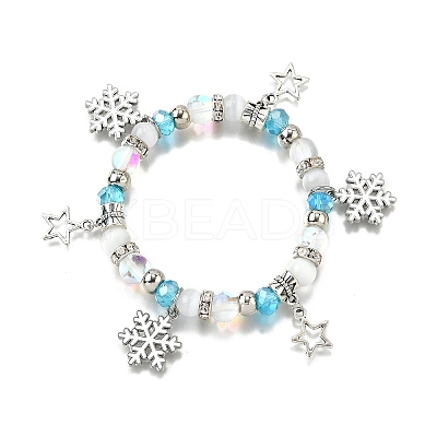 Glass with Synthetic Moonstone Christmas Theme Beaded Stretch Bracelets for Women BJEW-TA00656-1