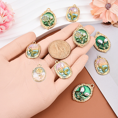 5Pcs 5 Styles Flower Rack Plating Alloy Enamel Pendants ENAM-FP0001-40-1