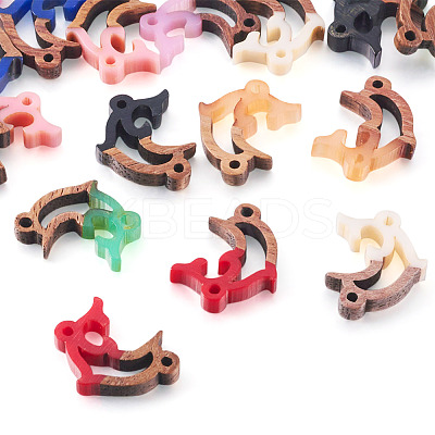 16Pcs 8 Colors Opaque Resin & Walnut Wood Connector Charms RESI-TA0002-69-1
